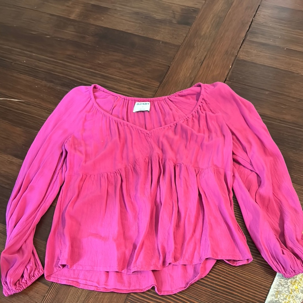 Old Navy Pink Ruched 3/4 Sleeve Blouse